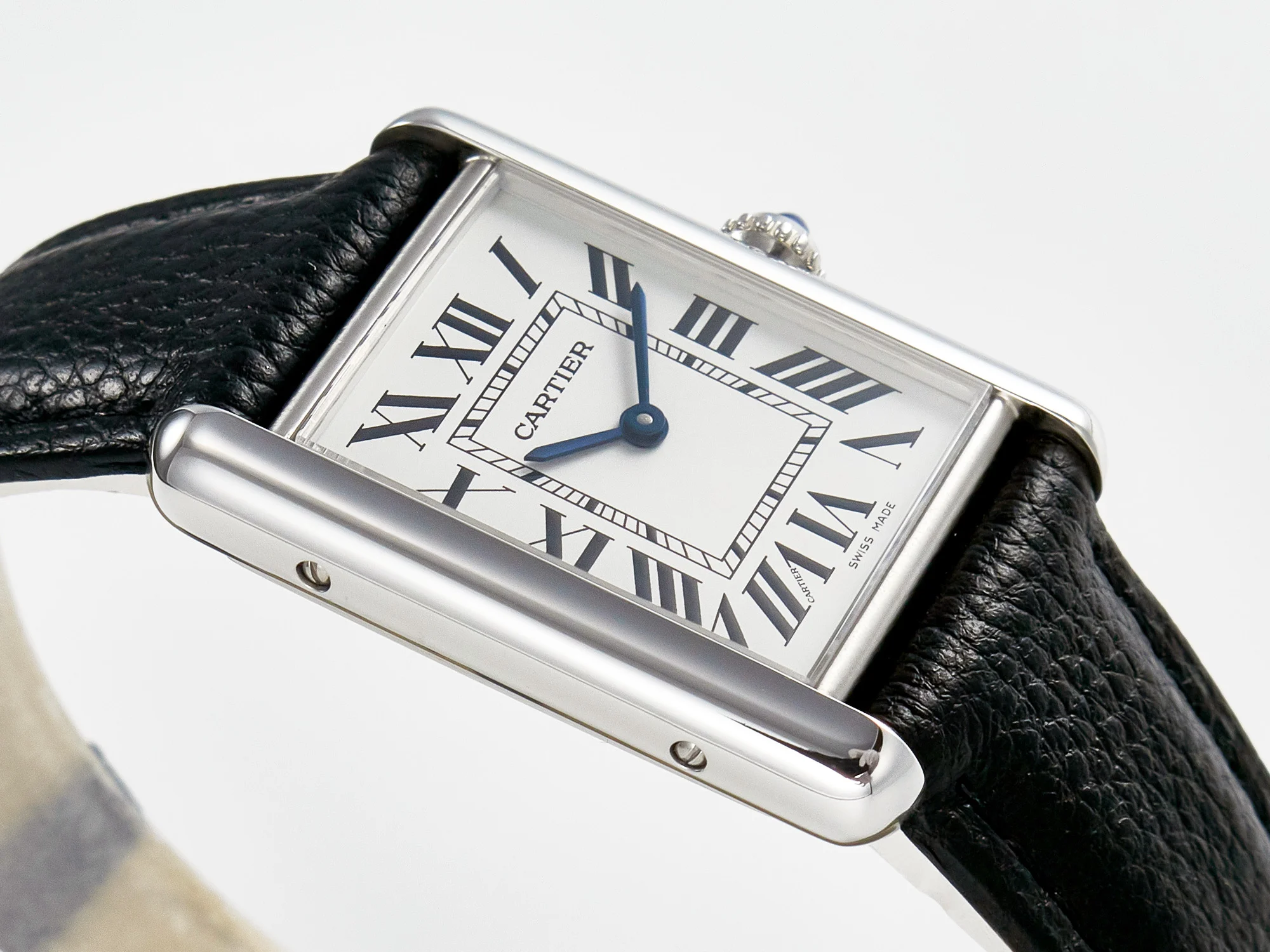 Tank Must Large SS 33.7mm DRF 1:1 Best Edition White Dial on Black Leather Strap Swiss Quartz