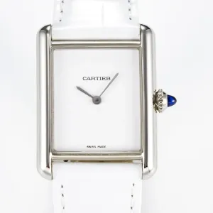 Tank Must Large SS 33.7mm DRF 1:1 Best Edition White Dial on White Leather Strap Swiss Quartz