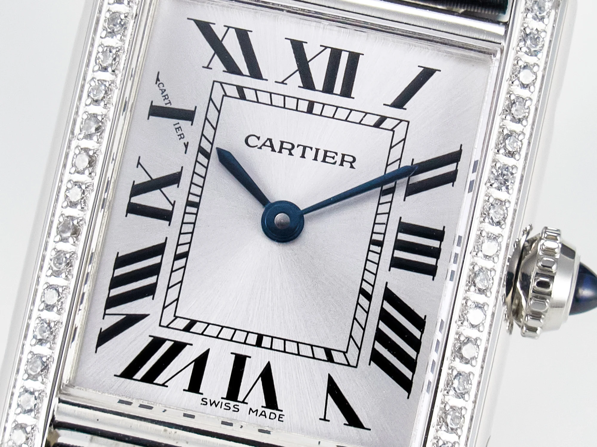 Tank Must Small SS 29mm DRF 1:1 Best Edition White Dial Diamonds Bezel on Black Calfskin Strap Swiss Quartz