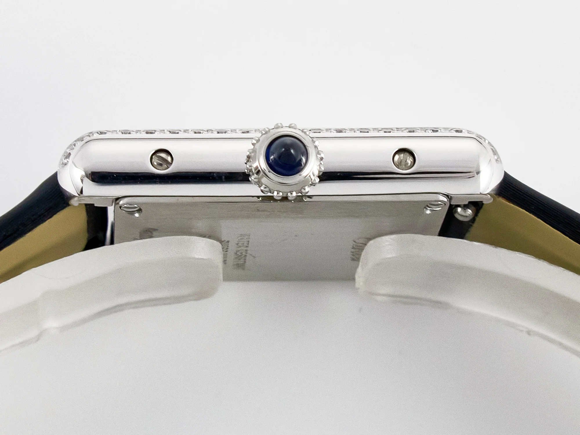 Tank Must Small SS 29mm DRF 1:1 Best Edition White Dial Diamonds Bezel on Black Calfskin Strap Swiss Quartz