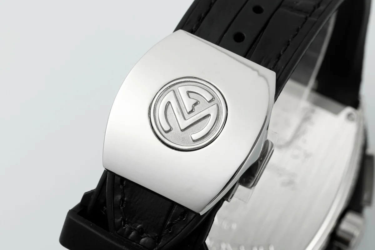 Vanguard V45 Chronograph Black/White Dial with White Marker and Diamond Bezel in Steel on Leather Strap