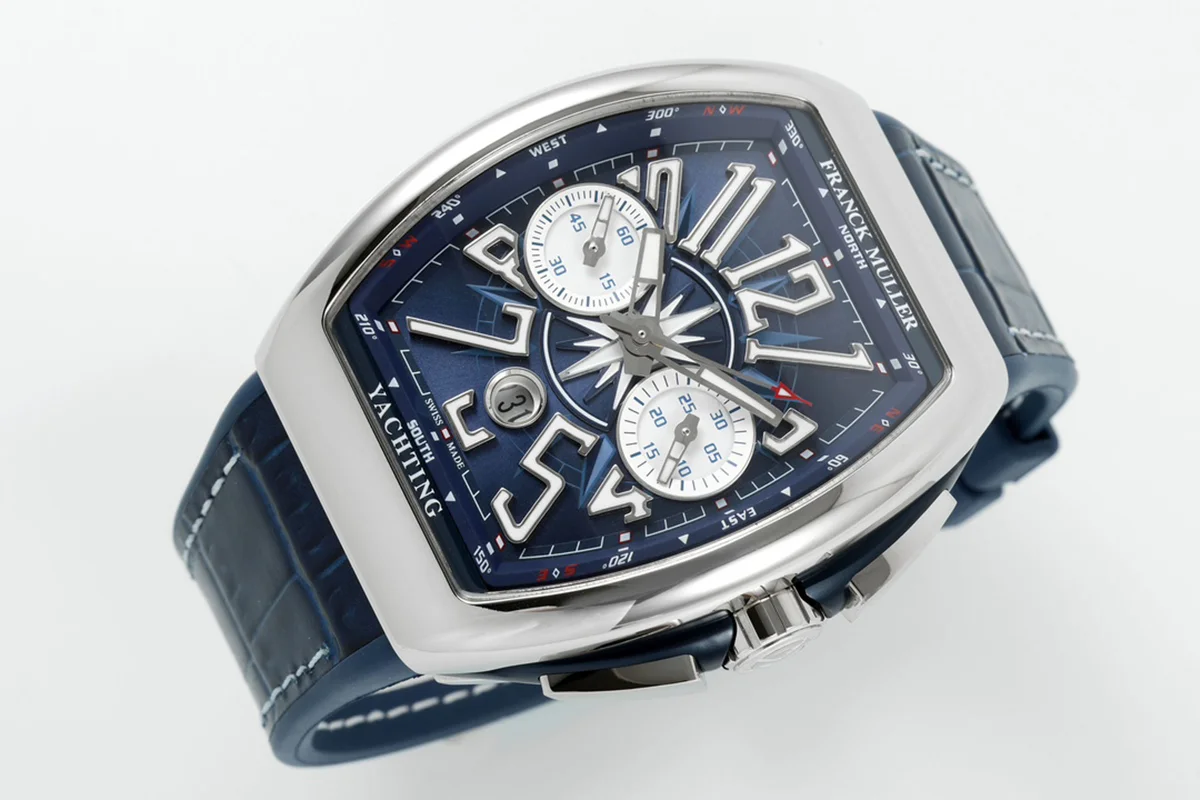 Vanguard V45 Chronograph Blue/White Dial with White Marker in Steel on Leather Strap