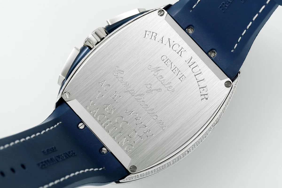 Vanguard V45 Chronograph Diamond/White Dial with Blue Marker and Diamond Bezel in Steel on Leather Strap