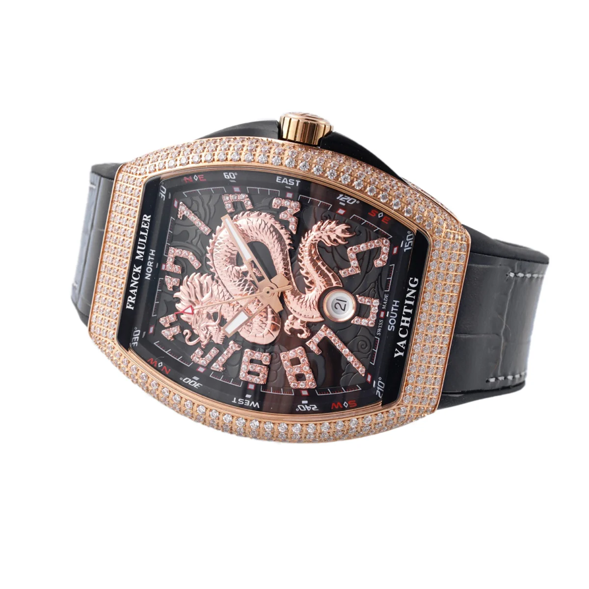 Vanguard Yachting Dragon V45YT Black Dial with Diamond Bezel in Rose Gold